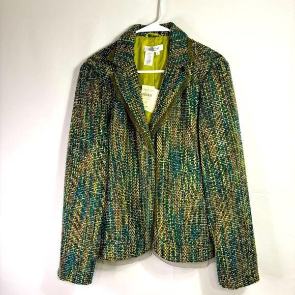 NWT Coldwater Creek Green Tweed Boucle’ Blazer Jacket Size XL - Picture 1 of 9